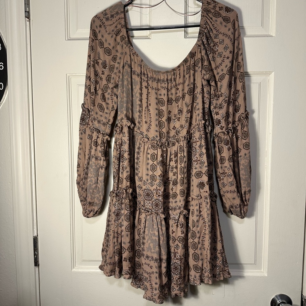 Bohemian Long Sleeve Dress in Brown